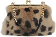 [Fosrion] Elegant Leopard Print Rex Rabbit Fur Handbag with Interchangeable Straps for Women, Versatile Clutch and Shoulder Bag, Golden Cheetah Shadow, Golden Cheetah Shadow