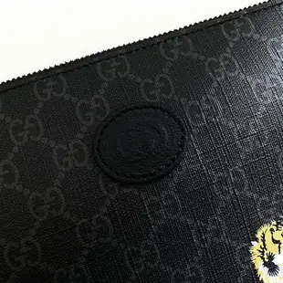 美國百分百【全新真品】GUCCI 皮包 男士 手拿包 皮革 歐洲精品 配件 LOGO 印花滿版 老虎 黑色 CP90