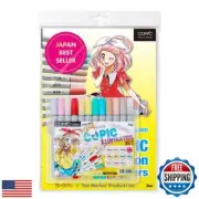 Copic Ciao Illustration Book Bundle Set, Alcohol-Based Markers (12 pcs) with