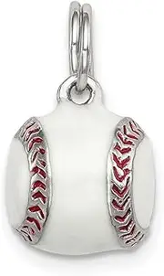 [JewelryWeb] 925 Sterling Silver Solid Polished Split Ring Enamel Baseball Charm 11x11mm Wide