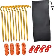Kisangel 1Set Tent Pegs Set Durable Outdoor Camping Stakes with Wind Ropes for Stable Tent Fixing for Hiking and Adventures