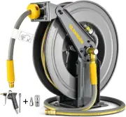 Double Arm Retractable Air Hose Reel, 3/8 in × 65 Ft Hybrid Hose Heavy Duty Stee
