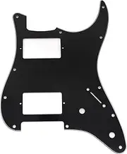 Musiclily Pro 11 Holes ST HH Guitar Pickguard with Covered Humbucker 2-Pot Layout for Fender Squier Strat Style Electric Guitar, 3ply Black