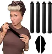 5PCS Heatless Hair Curler, Heatless Curlers Headband with Hook and Kerchief, Hair Curlers No Heat for All Hairs Types, Soft Hair Roller for Sleeping, Heatless Curling Set Overnight Curls (Black, 5 Pack)
