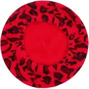 [DEARMAMY] 1pc Leopard Print Beret Warm Hat Bonnets Summer Knitted Hat Knitted Beanie Crochet Hat Chemo Hats Headband Cap Beanies Beret Hat Faux Fur Hat Beanie Man Slouch Hat Rabbit Fur Red