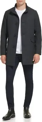 KENNETH COLE Men's Water Resistant Wool Jacket, Charcoal, M
