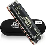 [East top] Harmonica Key of Paddy D, 10-Hole Blues Harp Diatonic Blues Harmonica Mouth Organ with Case for Adults, Professionals, Beginner, Students and Kids,as Gift