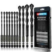 11-Pc Masonry Drill Bits Carbide Concrete Drill Bit Set for Stone Tile Brick Cer