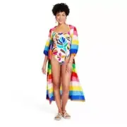 Tabitha Brown for Target Rainbow Striped Kimono Swim Coverup Size 3x Multicolor