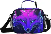 Wolf Face Purple Insulated Lunch Box for Women Men - Ideal for Work, Picnics - Includes Adjustable Shoulder Strap