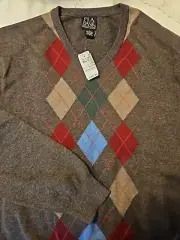 NWT $100 Jos A Bank Men’s Multicolor Soft Lambswool Brown Argyle Sweater LARGE