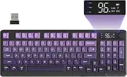 FREEWOLF M96 Wireless Gaming Keyboard Creamy Membrane with Rainbow Backlight,Media Knob,LCD Screen,Dual Mode-Bluetooth/2.4Ghz,Ball Shape PBT Keycap 94 Key ANSI Layout for Win Mac PC Gamer(Purple)