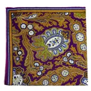 Purple & Gold Floral Motif Silk Pocket Square (Hand-Rolled in England)
