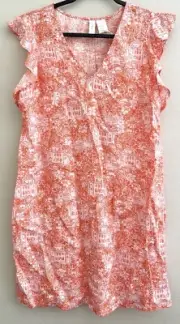 Cynthia Rowley Peasant Linen Mini Dress Floral Hawaii Sleeveless Orange M Medium