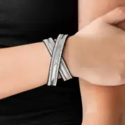 Paparazzi Rocker Rivalry Silver bracelet. (Black Wrap.)