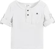 [Volunboy] Baby Boys' Henley Shirt Short Sleeve/Long Sleeve Shirt Cotton Casual Button T-Shirt Top with Pocket 1-5 Years