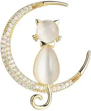 [AIMALL] Zircon Cat's Eye Crystal Cat Brooch Vintage Style, Women's Suit Pin, Elegant Jewellery for Special Occasions and Collections