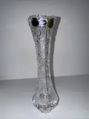 Bohemian Czech Crystal 9.5” Vase Hand Cut Queen Lace 24% Lead Glass Collectible