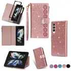 For Samsung Galaxy Z Fold 6 5 4 3 Leather Zipper Glitter Wallet Flip Cover Case