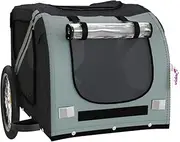 Pet Bike Trailer-Black and Grey, Oxford Fabric, Iron Frame, Versatile Attachment for Bicycles, Reflective Safety Features, Smooth Large Wheels, Weather Cover, Spacious and Ventilated