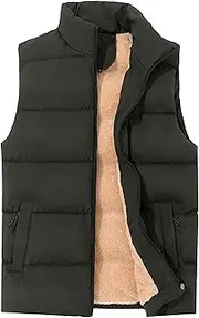 [Generic] Men's Winter Standing Collar Vest Lightweight Full-Zip Thick Waistcoat Fleece Lined Warm Work Sleeveless Jacket