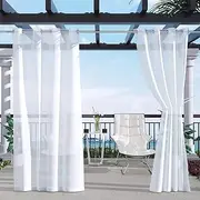 LiauZhou Waterproof Patio Curtains Semi Voile for Porch Door Pergola Cabana Gazebo Canopy Dock Privacy Outdoor Shades Blinds Stripe Drapes Grommet Top One Panel (White 100"x 96" 254cm x 243cm)