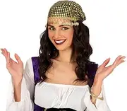 FIESTAS GUIRCA | Fortune Teller Scarf with Coins (One Size) - Fancy Dress Accessory for Gypsies and Clairvoyants - Ideal for Fancy Dress Parties, Carnival and Celebrations - Adult Unisex - Gold