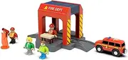 Wooden Train Track Expansion Pack, Train Accessories of City Fire Station Compatible for All Major Brands Train Set, Train Toys Railway System for Kids Ages 3 and Up.