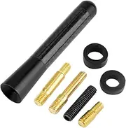 Short Car Aerial - 3" Real Carbon Fiber Antenna, Black Aluminum AM/FM Radio Stubby Bee Sting Replacement for Universal Vehicle Modification