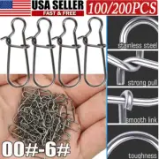 100PCS Fishing Snaps Fastlock Clips Lures Barrel Swivels 00#-6# Stainless Steel