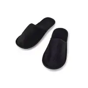 25 x Closed Toe Velour Hotel Slipper White Sole - Black | Bnb Supplies