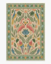 200' x 290' | Machine Washable Runner Rug | Kid & Pet Friendly | Indoor Rug | Iris Apfel Birds Of A Feather Green & Peach Tufted Rug | Ruggable