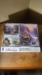 New Thomas Kinkade SHIMMER 3 Puzzle Set - 100/300/500 Pc Sealed