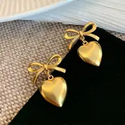 Denuotop Gold Heart Dangle Earrings For Women, Ribbon Bow Dangle Earrings, Gift For Valentine's Day Anniversary Birthday