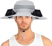 [Generic] Solar Powered Fan Hat - Wide Brim Solar Fan Hat | Breathable Bucket Headwear with 2 Air Cooler for Women Men Beach Fishing Travel Camping Gardening Hiking Light Gray