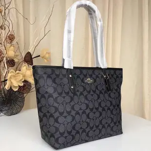 現貨精品代購 美國Outlet COACH F58292 PVC真皮材質 經典C紋 容量大 可手提 肩背包 黑色 可開發票