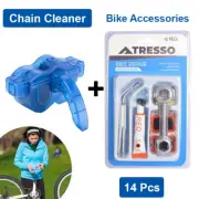 14pcs Bicycle Repair Emergency Bag Tool Kit + Bike Chain Cleaner Wash Maintain