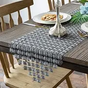 Valea Home Table Runners 12 x 72 Inch Glitter Clover Table Runner for Kitchen Wedding Bridal Shower Decorations，Silver Grey