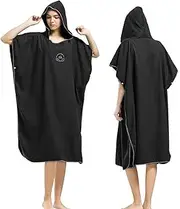 Hiturbo Microfiber Surf Poncho, Wetsuit Changing Bath Robe, Quick Dry Pool Swim Beach Towel with Hood (Black)