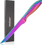 Boning Knife 6 Inch WELLSTAR, Razor Sharp German Steel Fillet Knife for Trimming Brisket/Rib/Steak/Meat, Deboning Chicken, Processing Fish/Game Meat, Rainbow Titanium Coating, Strong Durable Handle