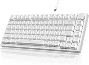 A.JAZZ x Attack Shark AK820 Wired Mechanical Gaming Keyboard 75% with Knob,Hot Swap,Gasket,Upgraded Socket& 5-Layer Noise Absorbing Foams,82 Keys,Ice Blue Backlit, NKRO Blue Switch for PC/Win/Mac
