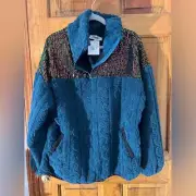 Haptics Sherpa 1/4 Zip Sequin Sweater Boutique Super Soft Fleece Teal NWT