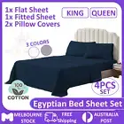 2000TC Egyptian Cotton Bed Flat Fitted Sheet Set Queen King Size - Anti Pilling