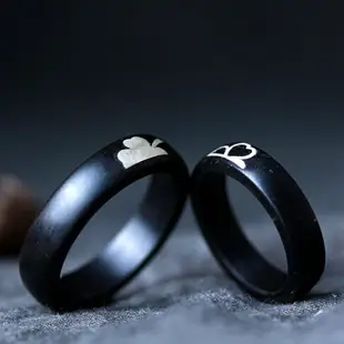 黑檀木戒指木質指環古典簡約首飾民族風鑲銀飾品男女朋友情侶禮物