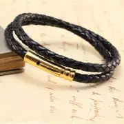 Mens Leather Wrap Bracelet-Genuine 5mm Black Leather With gold Trigger Clasp