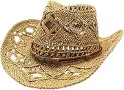 [Generic] Cowboy Hats for Women Classic Straw Cowgirl Beach Hat Music Festival Party Adult Sun Straw Western Cowboy Hats, A-khaki, One Size, A-khaki, One Size