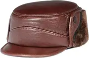 [Generic] Men Winter Genuine Cowhide Faux Fur Inside Thick Bomber Caps Protect The Ear Dad Outdoor Hat