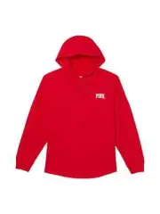 NWT Victoria's Secret Pink Varsity Pullover Hoodie Tee Shine Bling Small Red