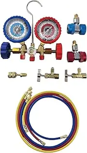 Automotive Air Conditioner Manifold Pressure Gauge Kit, Suitable for R12 R22 R134a R502 Refrigerant AC Pressure Gauge, 3-Channel AC Manifold Instrument Cluster HVAC Diagnostic Charging Tool