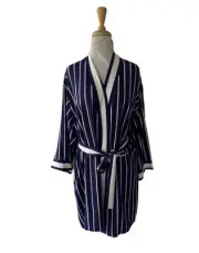 Vtg 90s Josie NATORI Navy Blue White Striped Short Summer Robe XS Deadstock NWT